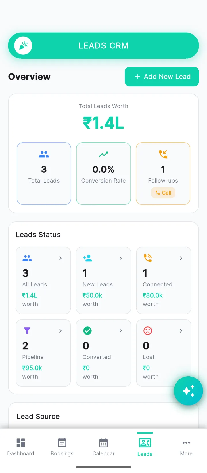 Leads CRM overview in the Eventzloop app